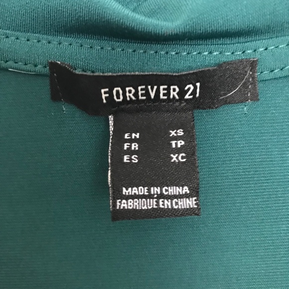 FOREVER 21 Collar Up V-Neck Wrap Bodycon Dress XS Royal Green Long Sleeve - Picture 12 of 12